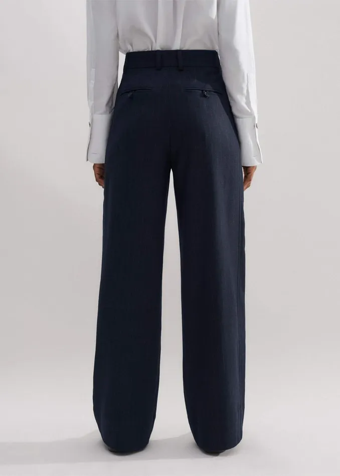 Women Flannel Pinstripe Pant Navybitter Orange MEEM