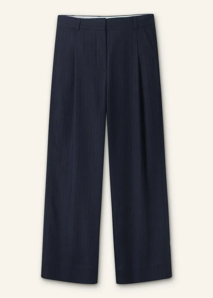 Women Flannel Pinstripe Pant Navybitter Orange MEEM