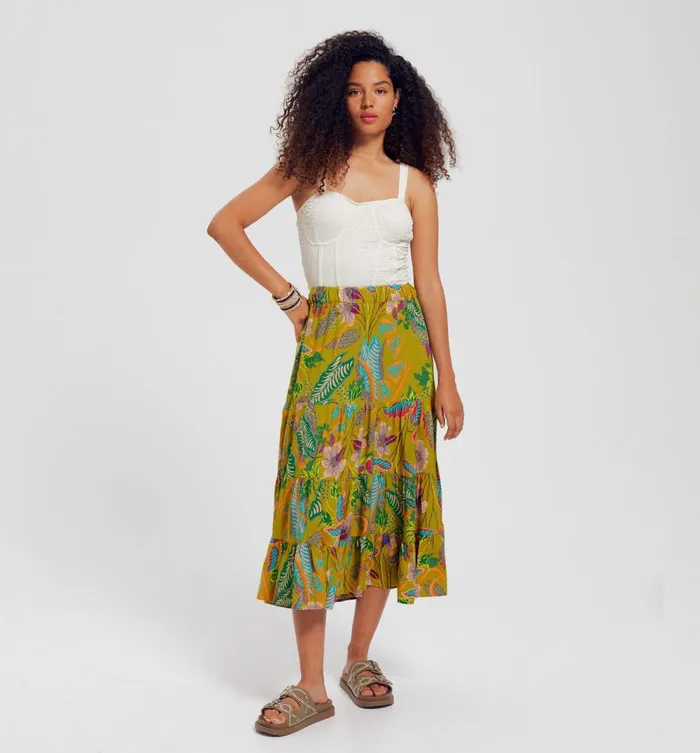 Women Flared Frilly Skirt 8211 Anise Green Prints Promod Skirts Women Flared Frilly Skirt 8211 Anise Green Prints Promod Skirts