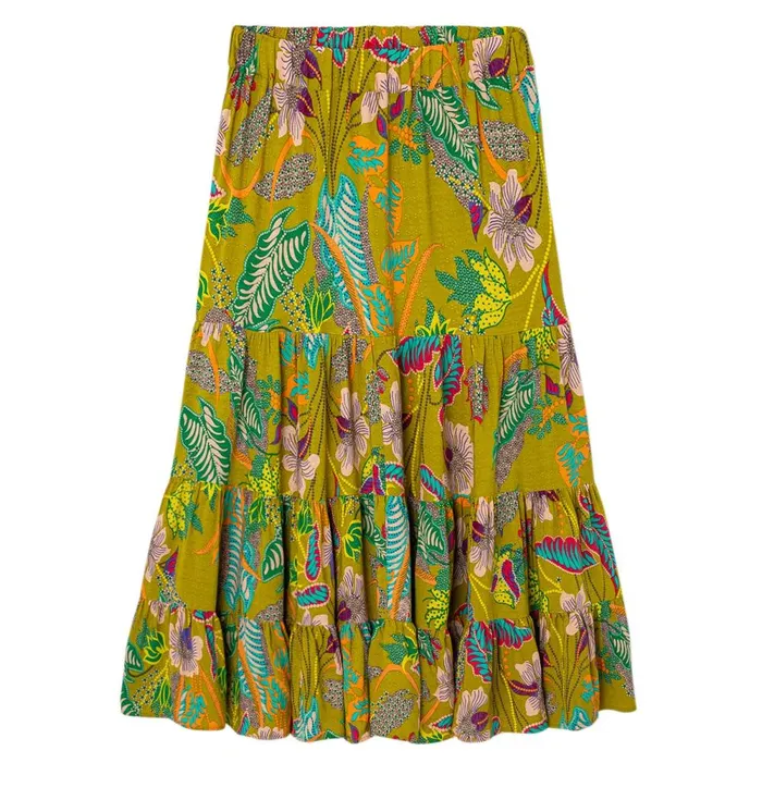 Women Flared Frilly Skirt 8211 Anise Green Prints Promod Skirts Women Flared Frilly Skirt 8211 Anise Green Prints Promod Skirts