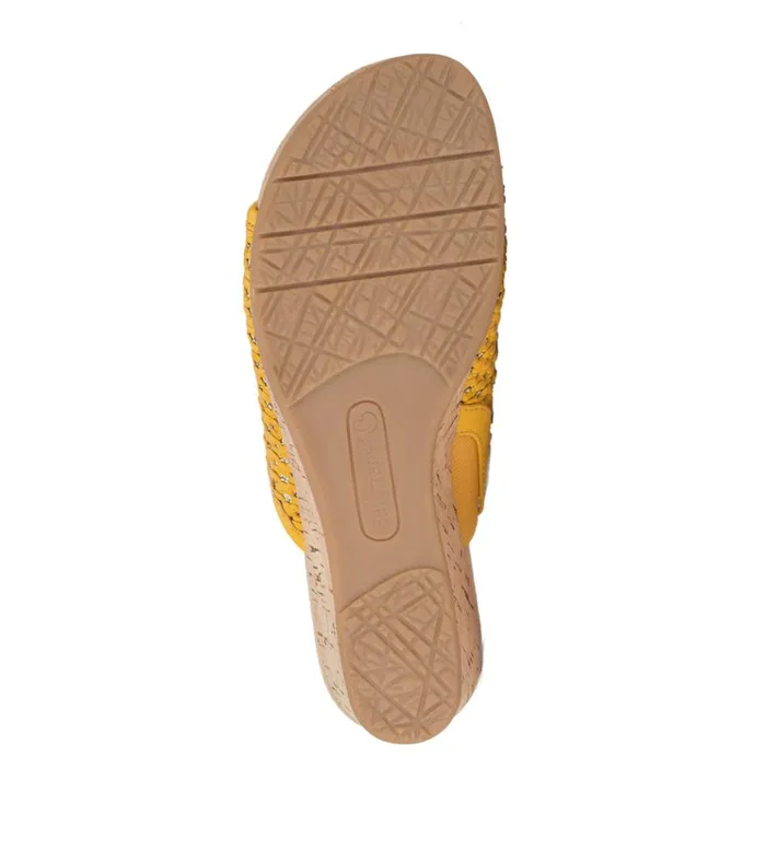 Women Flossey Wedge Slide Sandal Mellow Yellow Baretraps Slides and Slip On Sandals