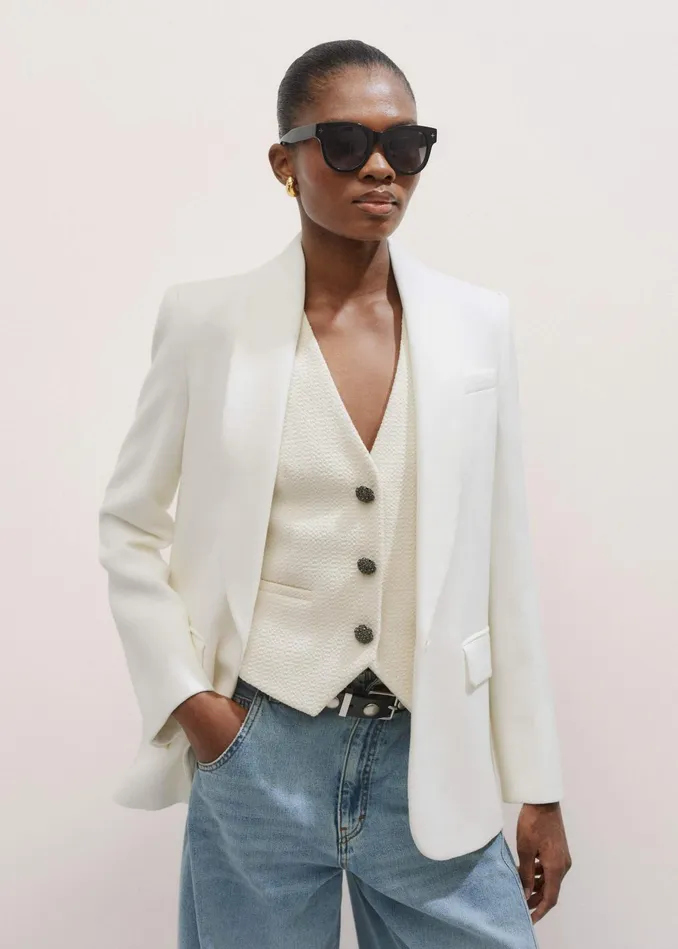 Women Forever Shawl Collar Tux Blazer Ivory MEEM