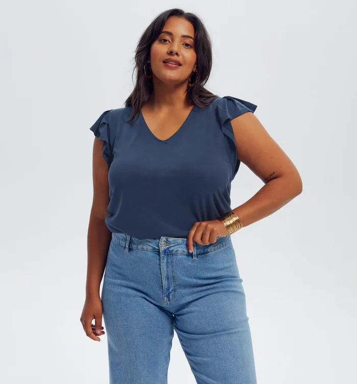 Women Frilly Sleeved Top 8211 Navy Blue Promod Tops