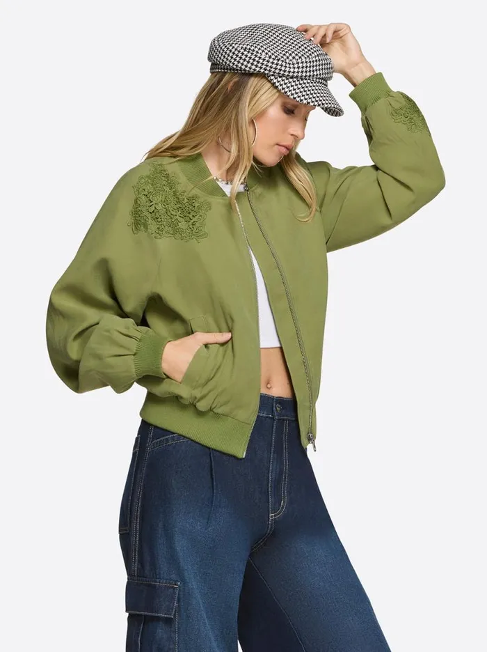 Women Fynn Bomber Jacket In Mayfly Jessica Simpson Jackets Blazers and Kimonos
