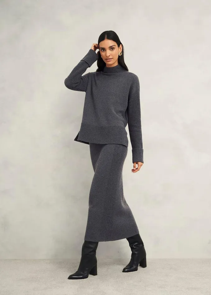Women Gaskell CoOrd Wool Cotton Jumper Dark Grey Marl Hobbs Jumpers and Cardigans