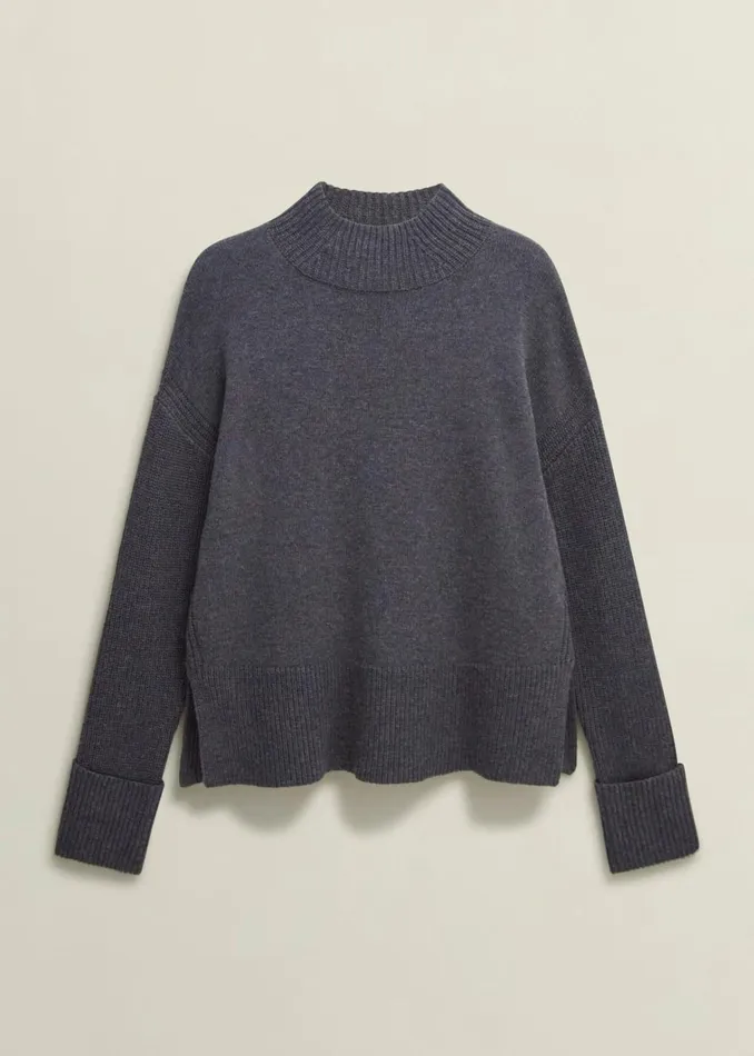 Women Gaskell CoOrd Wool Cotton Jumper Dark Grey Marl Hobbs Jumpers and Cardigans