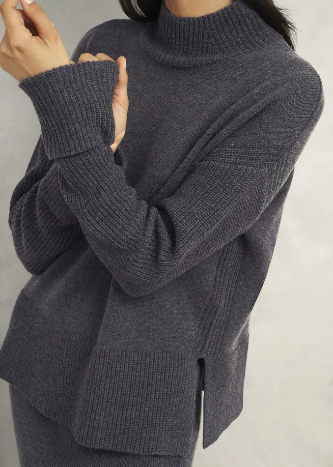 Women Gaskell CoOrd Wool Cotton Jumper Dark Grey Marl Hobbs Jumpers and Cardigans