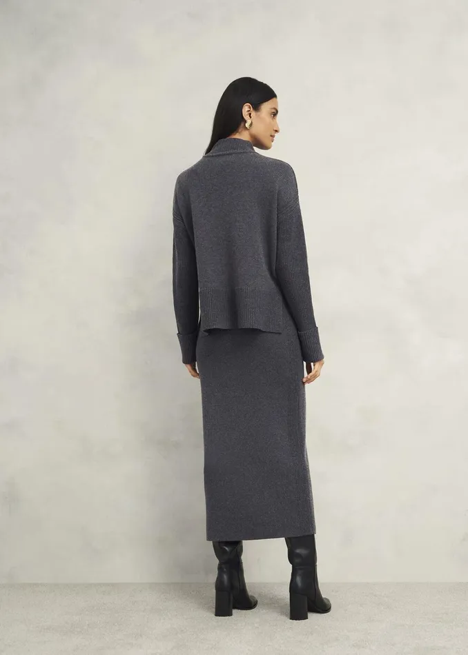 Women Gaskell CoOrd Wool Cotton Jumper Dark Grey Marl Hobbs Jumpers and Cardigans