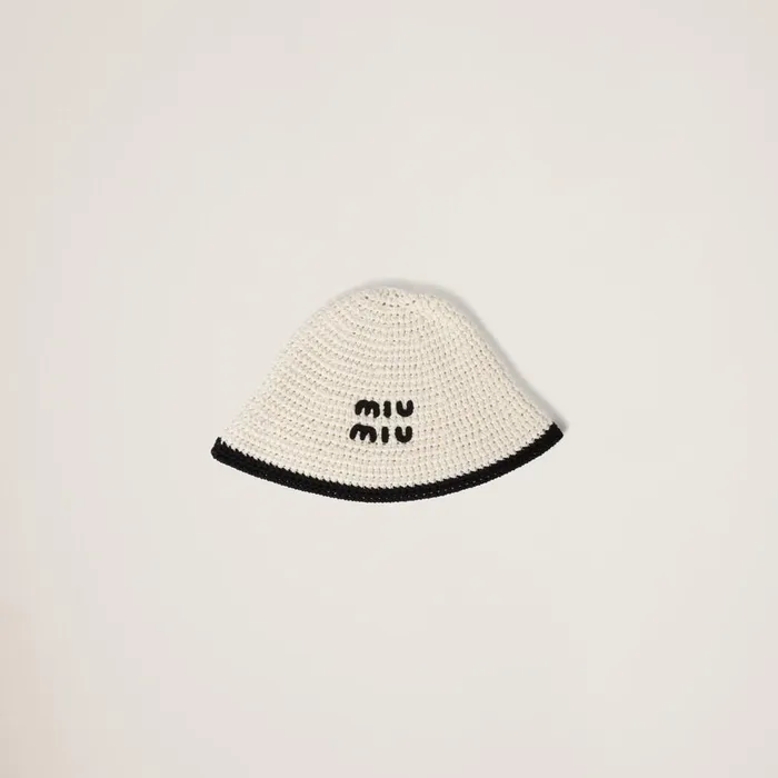 Women Hats And Gloves Miu Miu Crochet Hat Ivoryblack
