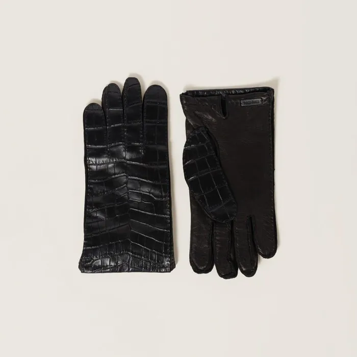 Women Hats And Gloves Miu Miu Leather Gloves Black