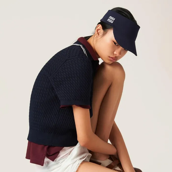 Women Hats And Gloves Miu Miu Nylon Visor With Pouch Navy Women Hats And Gloves Miu Miu Nylon Visor With Pouch Navy