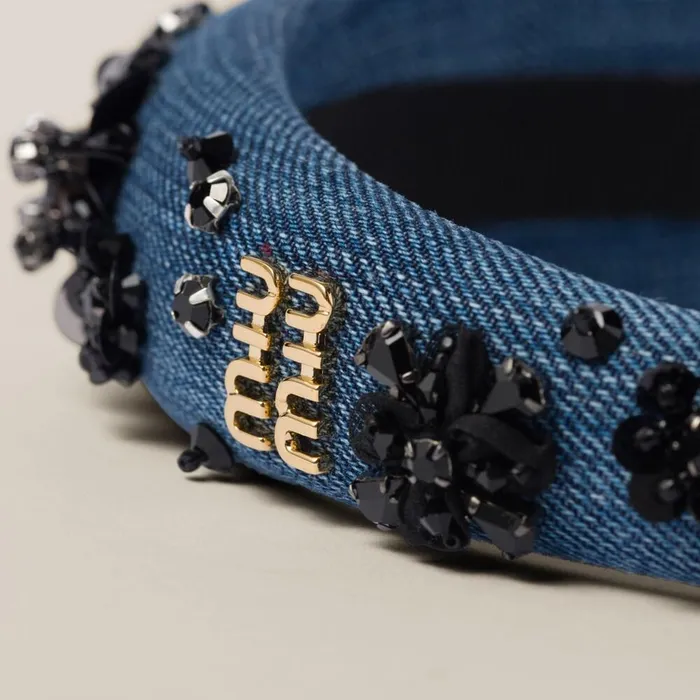 Women Headbands And Hair Accessories Miu Miu Denim Headband Blueblack Women Headbands And Hair Accessories Miu Miu Denim Headband Blueblack