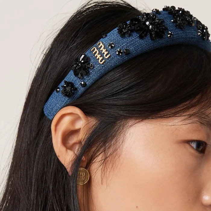 Women Headbands And Hair Accessories Miu Miu Denim Headband Blueblack Women Headbands And Hair Accessories Miu Miu Denim Headband Blueblack