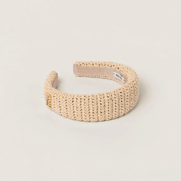 Women Headbands And Hair Accessories Miu Miu Woven Fabric Headband Natural
