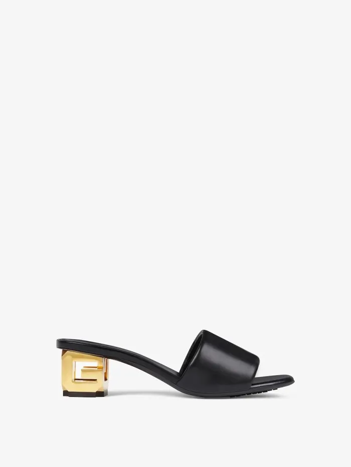 Women Heels Givenchy G Cube Mules In Leather Black