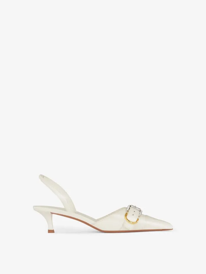 Women Heels Givenchy Voyou Slingbacks In Grained Leather Ivory