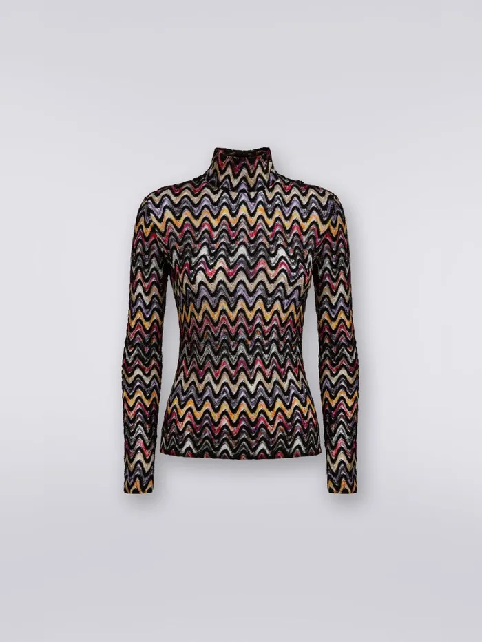 Women HighNeck Jumper In Raschel Knit Wool And Viscose Multicoloured Missoni Knitwear