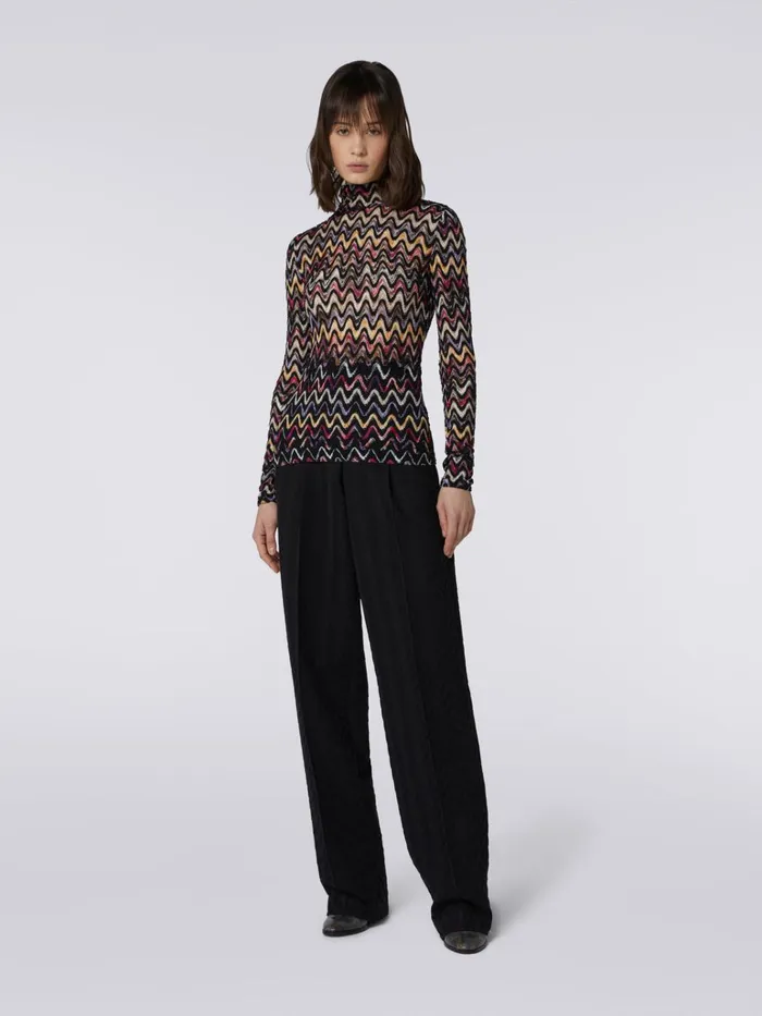 Women HighNeck Jumper In Raschel Knit Wool And Viscose Multicoloured Missoni Knitwear Women HighNeck Jumper In Raschel Knit Wool And Viscose Multicoloured Missoni Knitwear