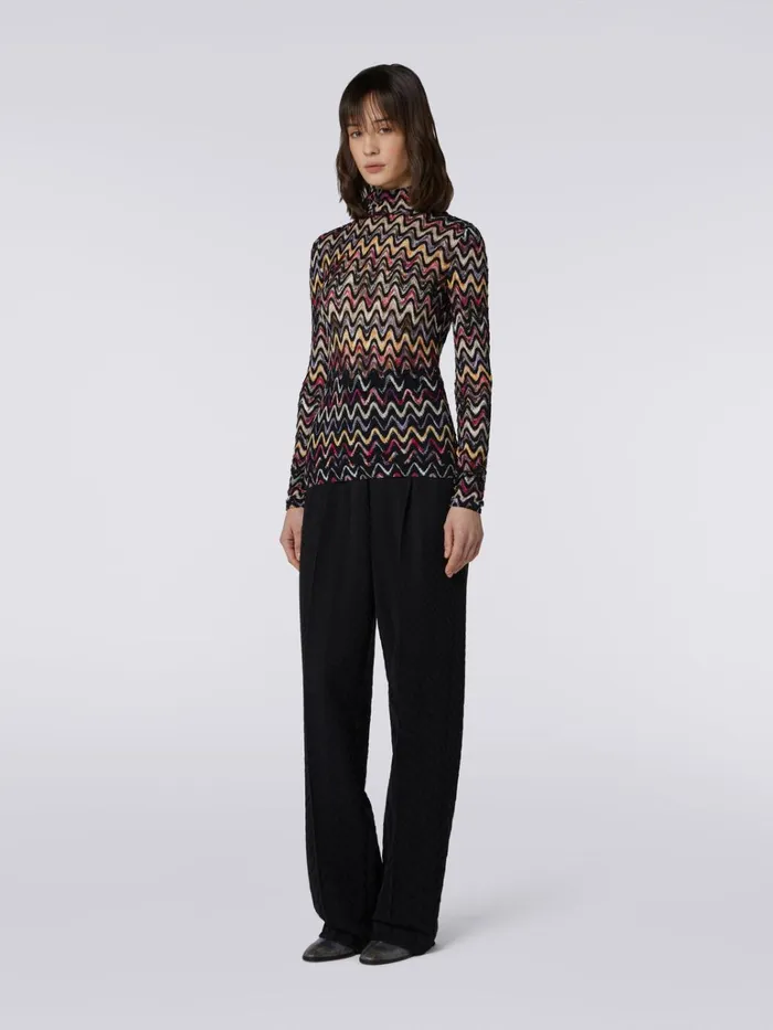 Women HighNeck Jumper In Raschel Knit Wool And Viscose Multicoloured Missoni Knitwear Women HighNeck Jumper In Raschel Knit Wool And Viscose Multicoloured Missoni Knitwear