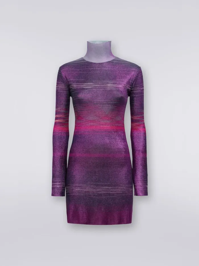 Women HighNeck Mini Dress In Slub Viscose Multicoloured Missoni Dresses