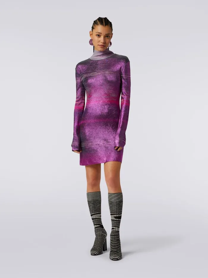 Women HighNeck Mini Dress In Slub Viscose Multicoloured Missoni Dresses Women HighNeck Mini Dress In Slub Viscose Multicoloured Missoni Dresses