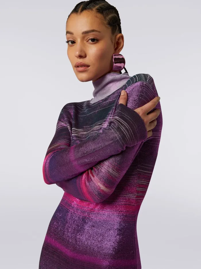 Women HighNeck Mini Dress In Slub Viscose Multicoloured Missoni Dresses Women HighNeck Mini Dress In Slub Viscose Multicoloured Missoni Dresses