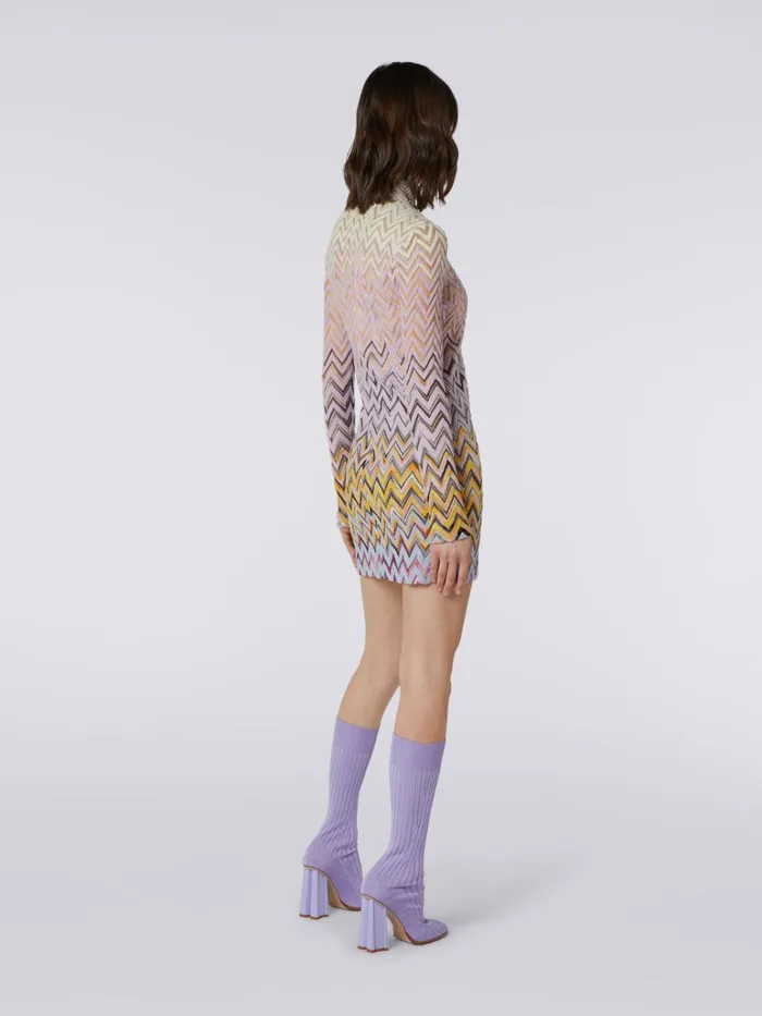 Women HighNeck Mini Dress In Zigzag Wool And Viscose Multicoloured Missoni Dresses Women HighNeck Mini Dress In Zigzag Wool And Viscose Multicoloured Missoni Dresses