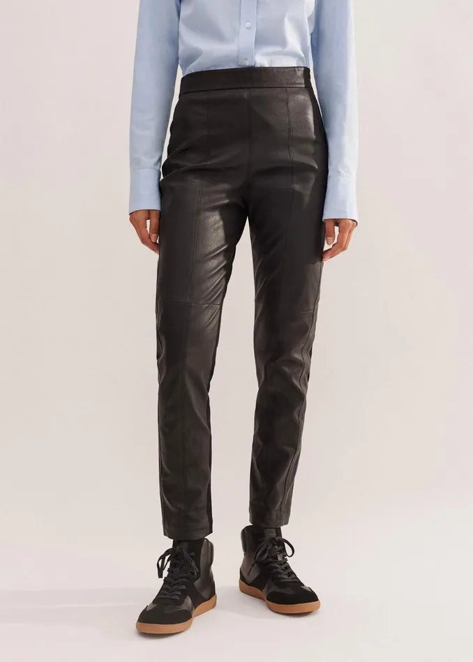Women High Stretch Leather Mix Legging Black MEEM