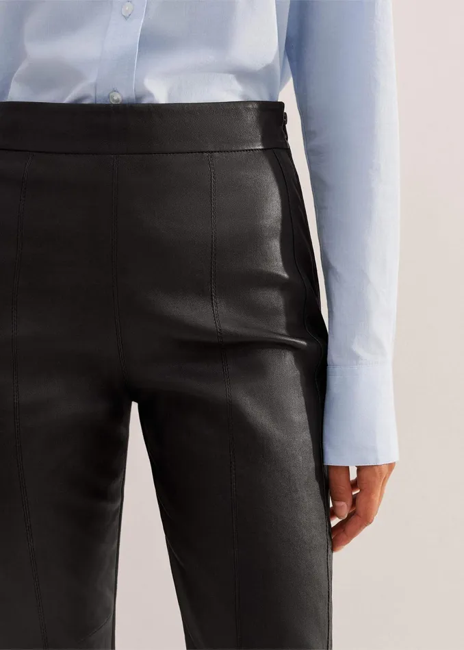 Women High Stretch Leather Mix Legging Black MEEM