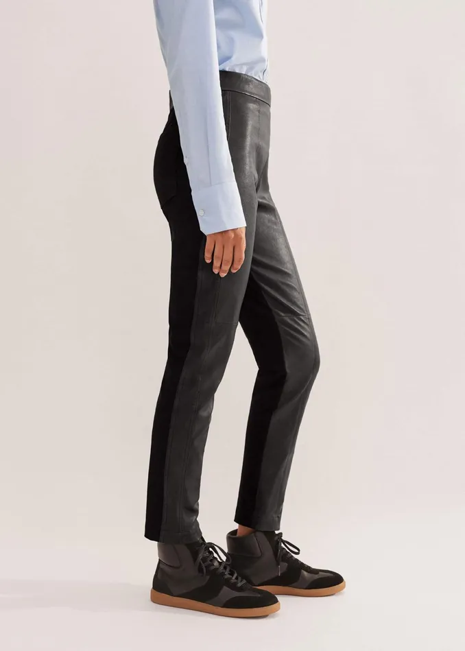Women High Stretch Leather Mix Legging Black MEEM