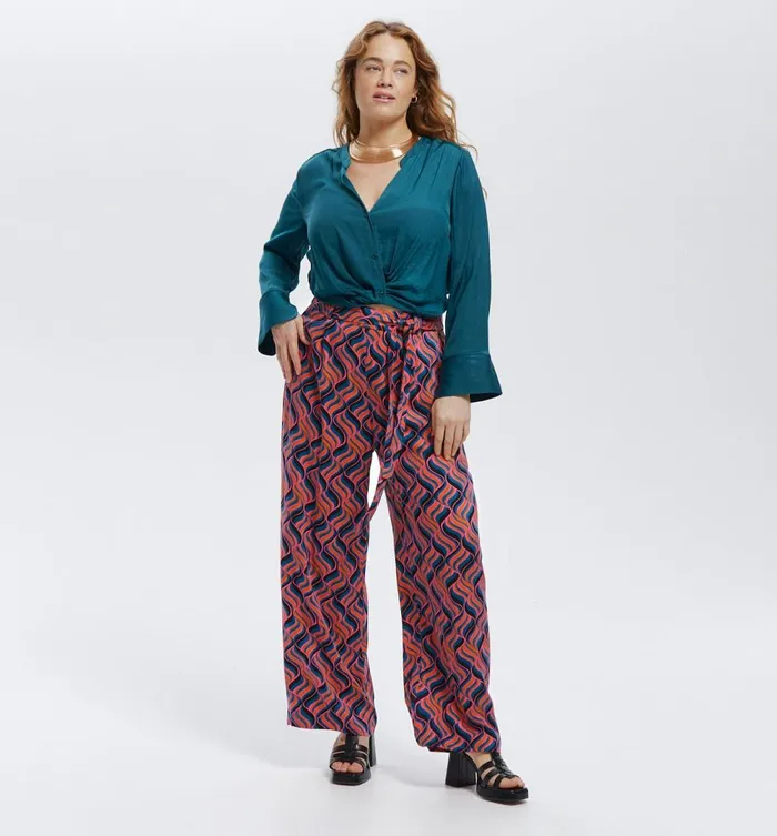 Women HighWaist Wideleg Trousers 8211 Pink Print Promod Trousers