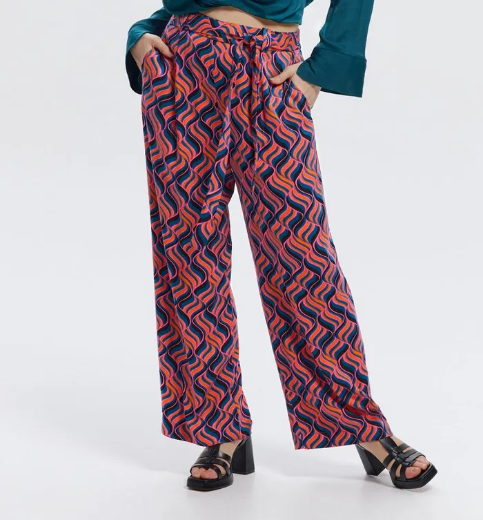 Women HighWaist Wideleg Trousers 8211 Pink Print Promod Trousers Women HighWaist Wideleg Trousers 8211 Pink Print Promod Trousers