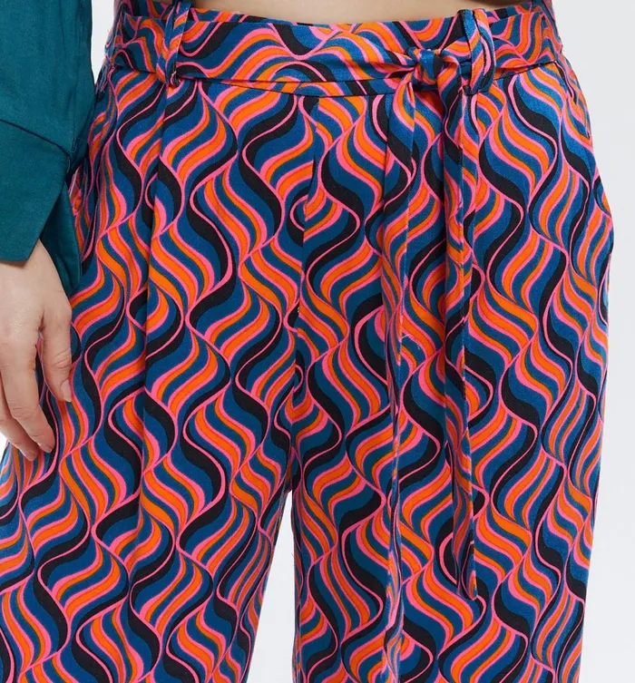 Women HighWaist Wideleg Trousers 8211 Pink Print Promod Trousers Women HighWaist Wideleg Trousers 8211 Pink Print Promod Trousers
