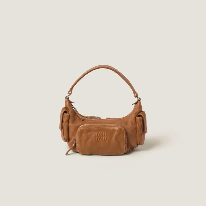 Women Hobo Bags Miu Miu Pocket Nappa Leather Bag Caramel