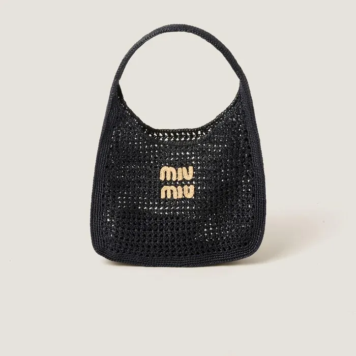 Women Hobo Bags Miu Miu Woven Fabric Hobo Bag Blacktan