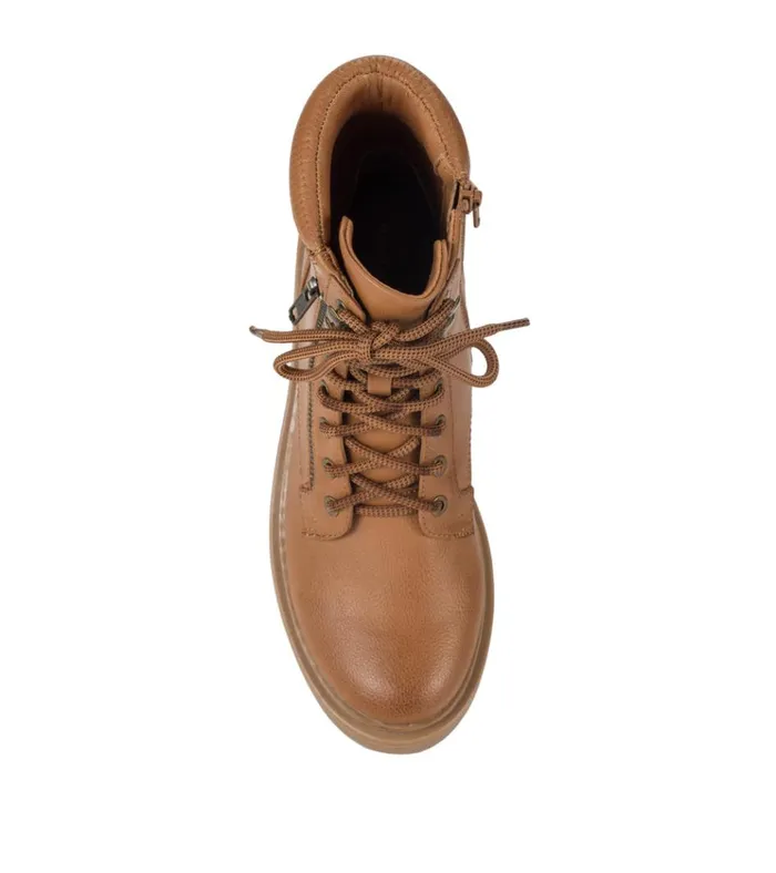Women Holden Lace Up Bootie Dark Cognac Baretraps Booties