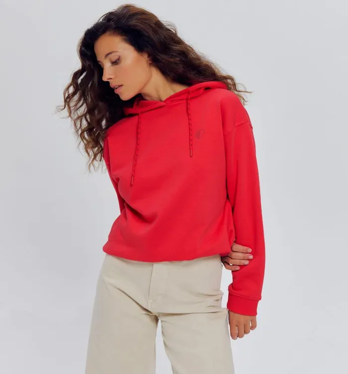 Women Hooded Sweatshirt 8211 Cherry Red Promod Jumpers And Cardigans
