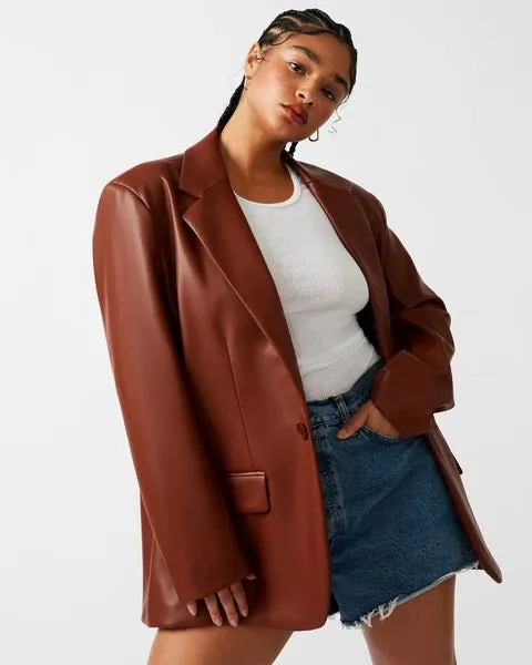 Women IMAAN FAUX LEATHER BLAZER COGNAC Cognac Steve Madden Jackets and Coats Women IMAAN FAUX LEATHER BLAZER COGNAC Cognac Steve Madden Jackets and Coats