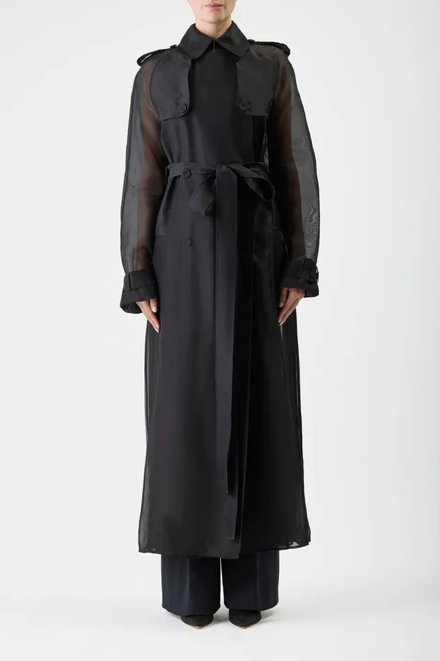 Women Jackets and Coats Gabriela Hearst Eithne Sheer Trench Coat In Black Silk Organza