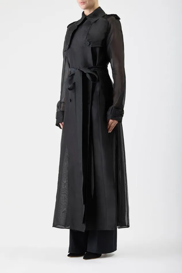 Women Jackets and Coats Gabriela Hearst Eithne Sheer Trench Coat In Black Silk Organza