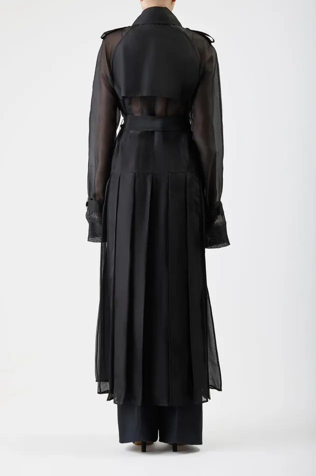 Women Jackets and Coats Gabriela Hearst Eithne Sheer Trench Coat In Black Silk Organza