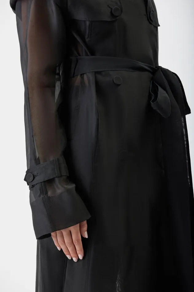 Women Jackets and Coats Gabriela Hearst Eithne Sheer Trench Coat In Black Silk Organza