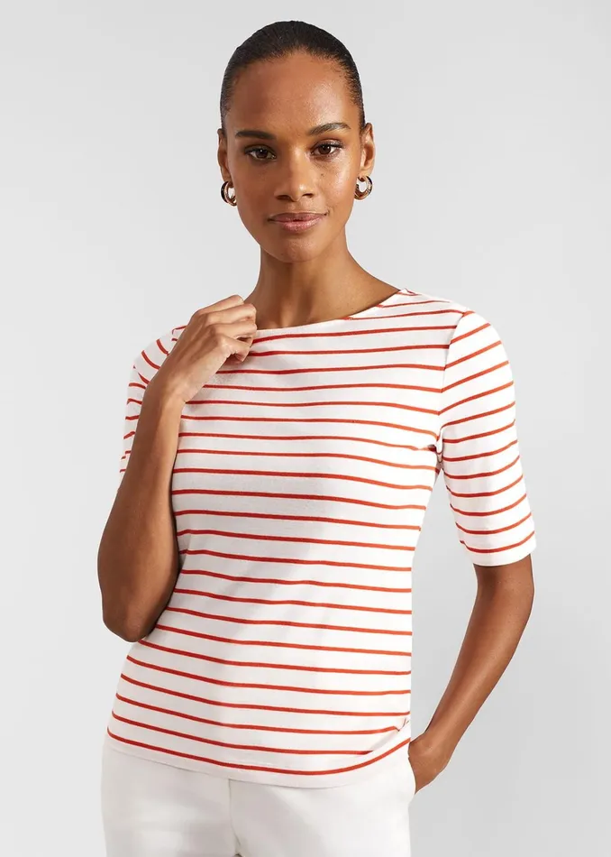 Women Katie Cotton Button Back Top White Red Hobbs Tops