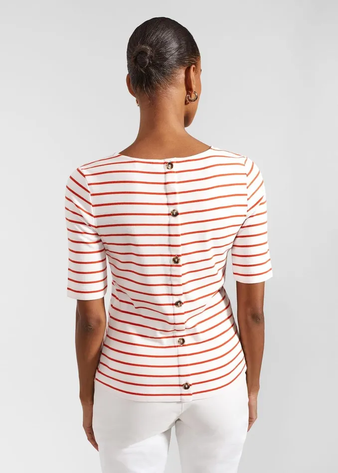 Women Katie Cotton Button Back Top White Red Hobbs Tops