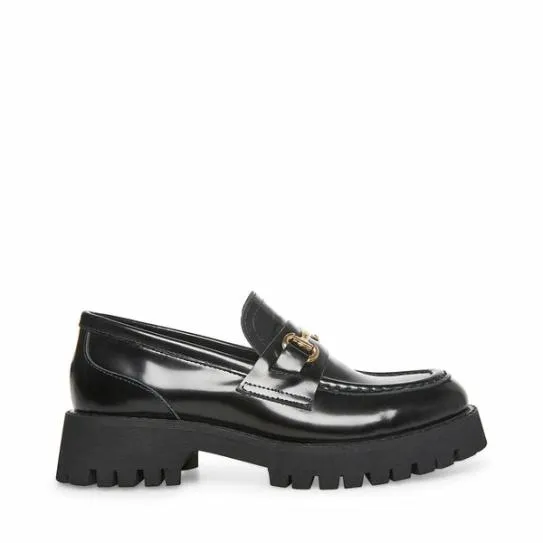 WomenKids039 LANDO BLACK LEATHER Black Leather Steve Madden Loafers and Flats