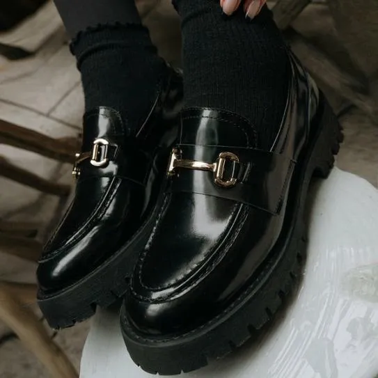 WomenKids039 LANDO BLACK LEATHER Black Leather Steve Madden Loafers and Flats WomenKids039 LANDO BLACK LEATHER Black Leather Steve Madden Loafers and Flats
