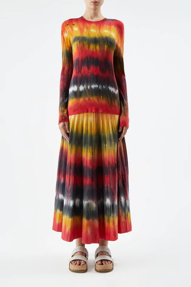 Women Knitwear Gabriela Hearst Ella Corrugated Knit Skirt In Fire Tie Dye Cashmere