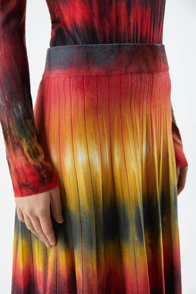 Women Knitwear Gabriela Hearst Ella Corrugated Knit Skirt In Fire Tie Dye Cashmere