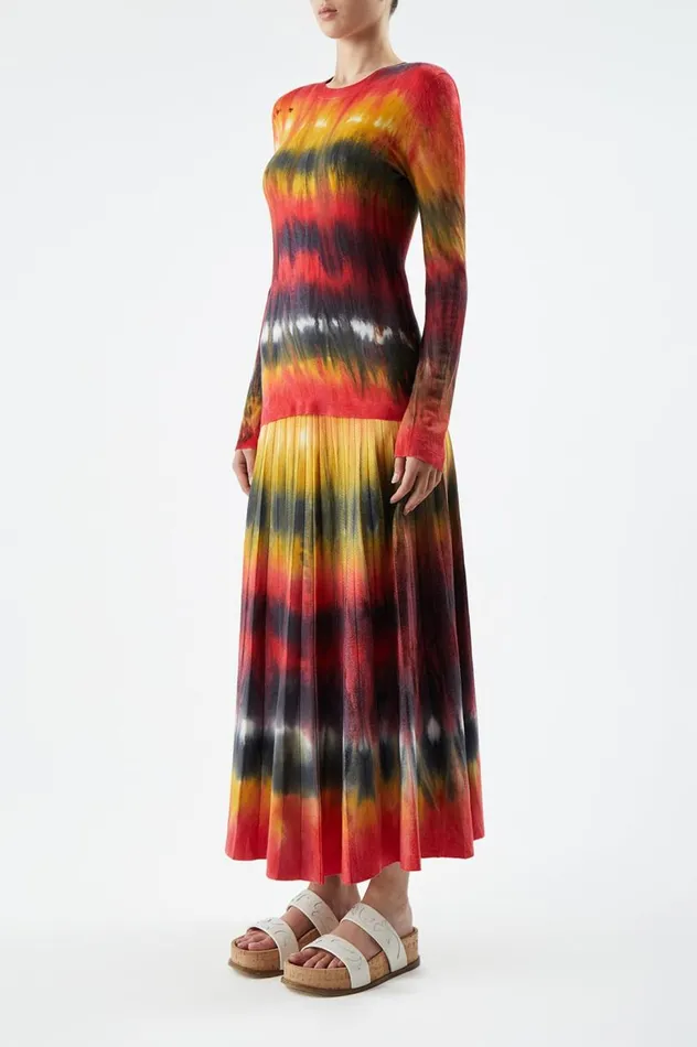 Women Knitwear Gabriela Hearst Ella Corrugated Knit Skirt In Fire Tie Dye Cashmere