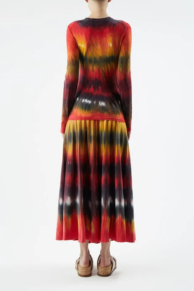 Women Knitwear Gabriela Hearst Ella Corrugated Knit Skirt In Fire Tie Dye Cashmere